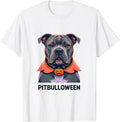 Pitbulloween Funny Pitbull Dog Halloween Costume T-Shirt - White