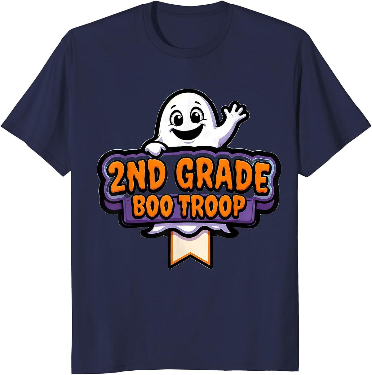 Men's 2nd Grade Boo Troop Spooky Second Grade Halloween Teacher T-Shirt - Navy Blue