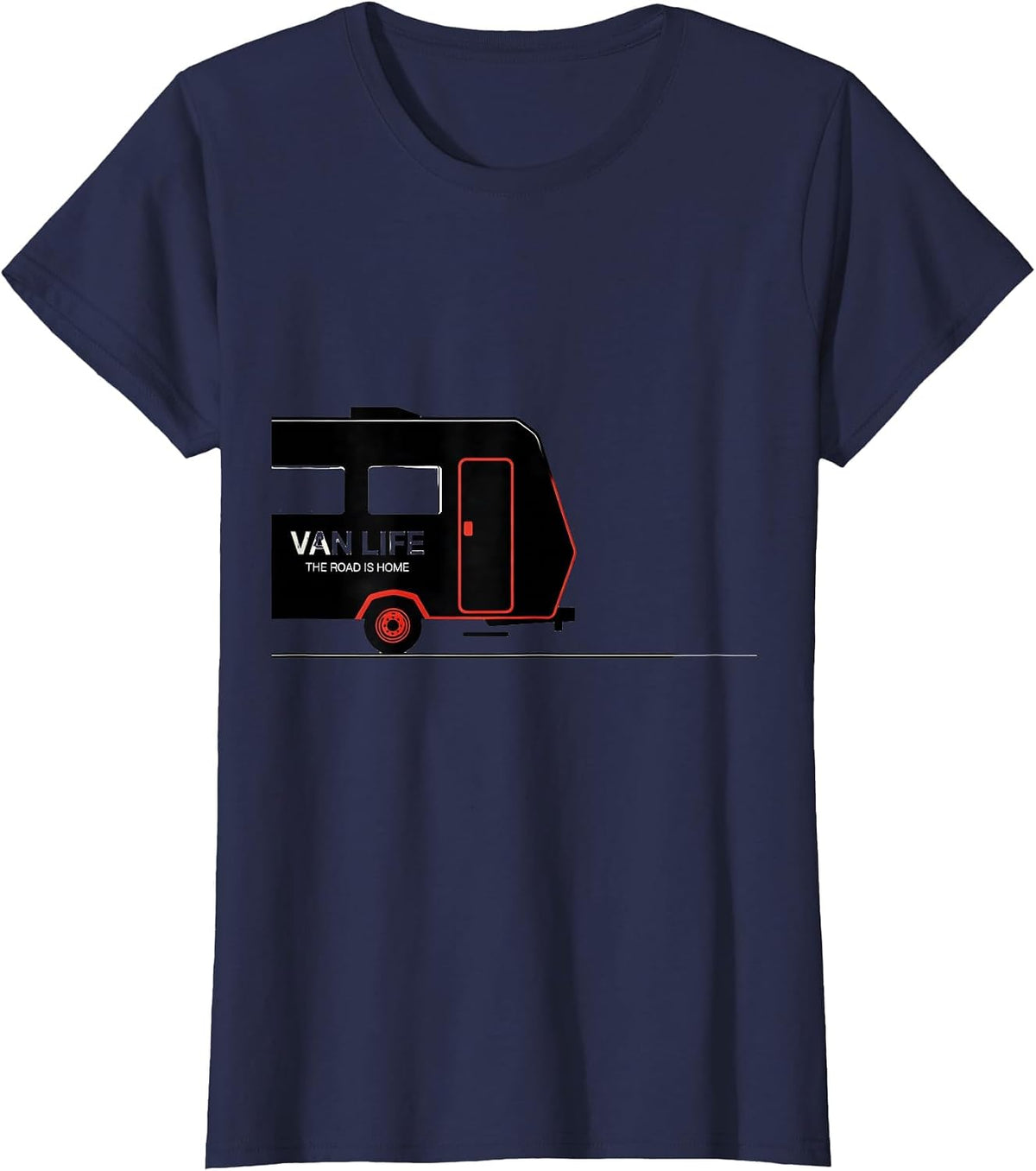 Women's Van Life The Road Is Home Retro Camper Nomad Pride T-Shirt - Navy Blue
