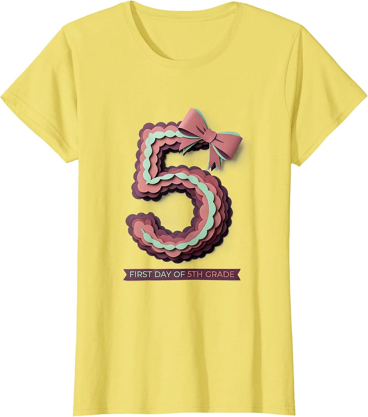 First Day Of 5th Grade Cute Girly Coquette Bow Back T-Shirt - Lemon Yellow