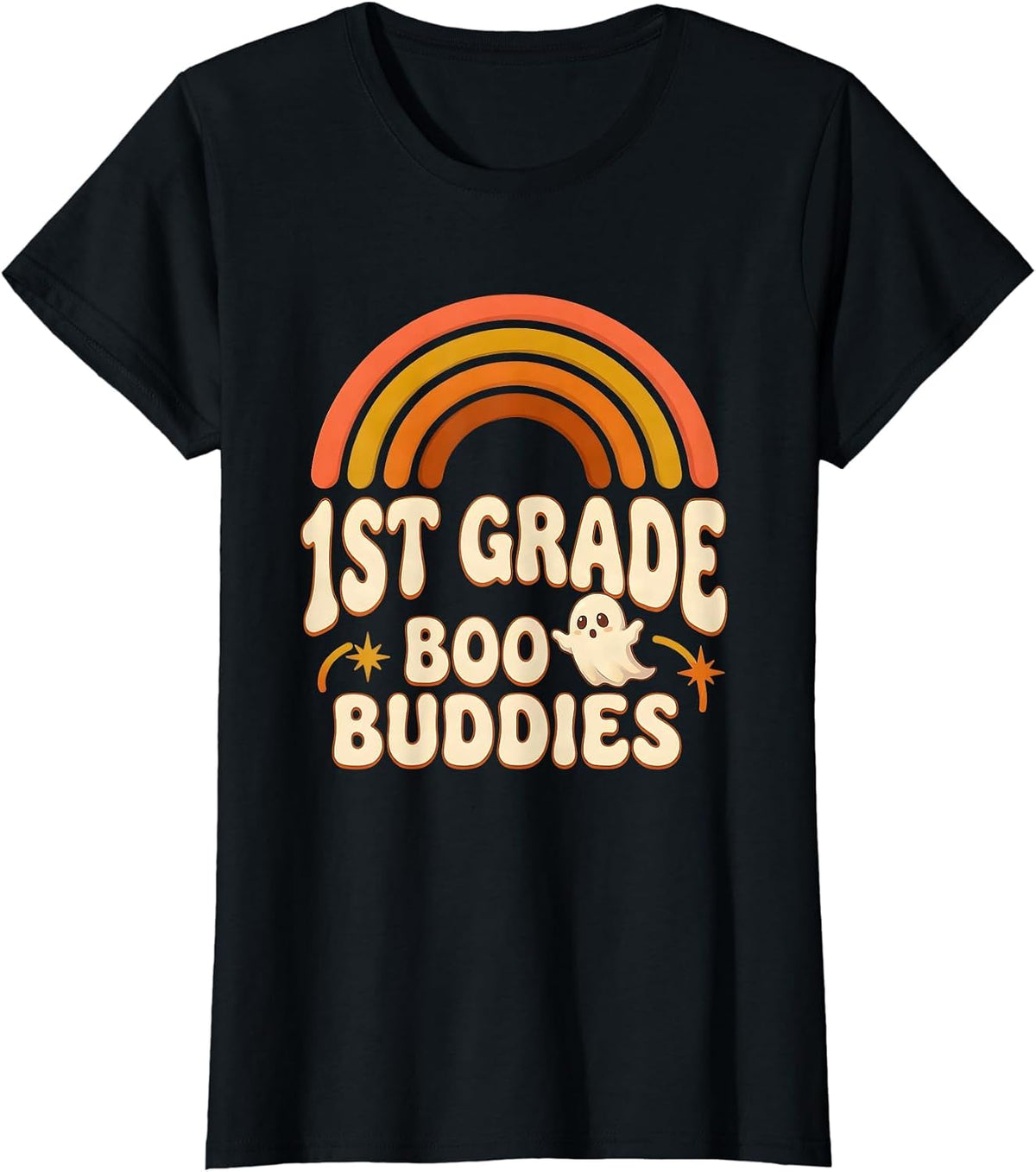 1st Grade Boo Buddies Retro 70s Halloween Teacher Kids T-Shirt - Black