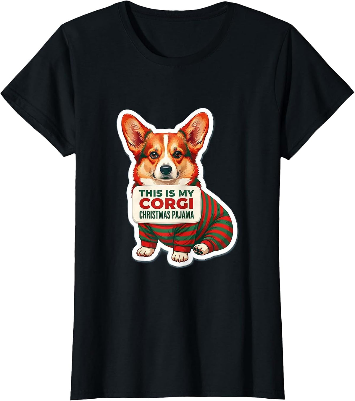 Women's This Is My Corgi Christmas Pajama Funny Dog Lover Ugly T-Shirt - Black