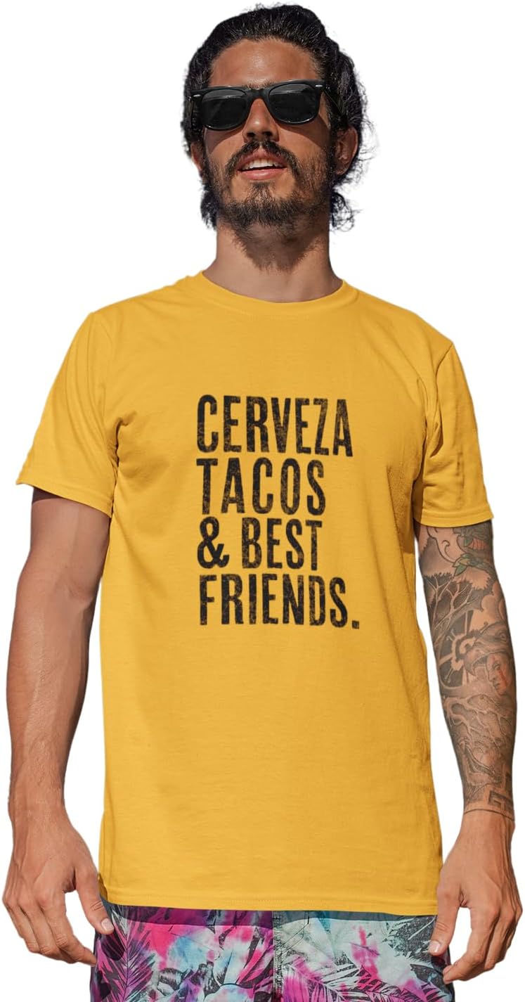 Men's Cinco De Mayo Taco Cerveza Tequila Tees - Cerveza Best Friends Gold