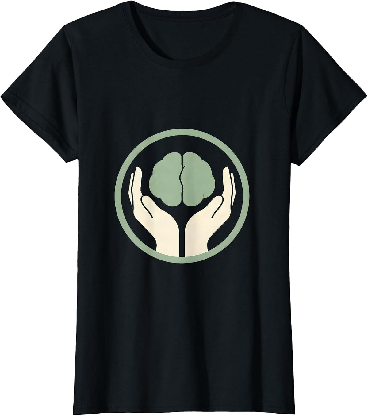 Cupped Hands Glowing Brain Mental Health Design T-Shirt - Black