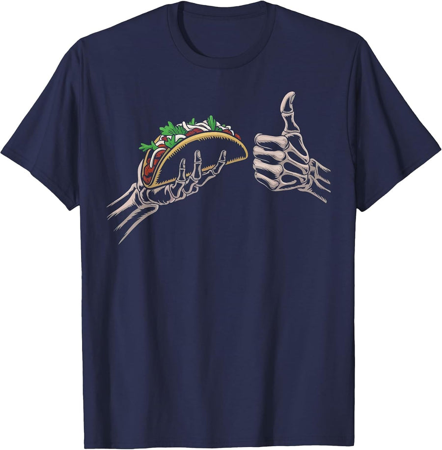 Skeleton Holding Taco Cinco De Mayo T-Shirt - Navy Blue
