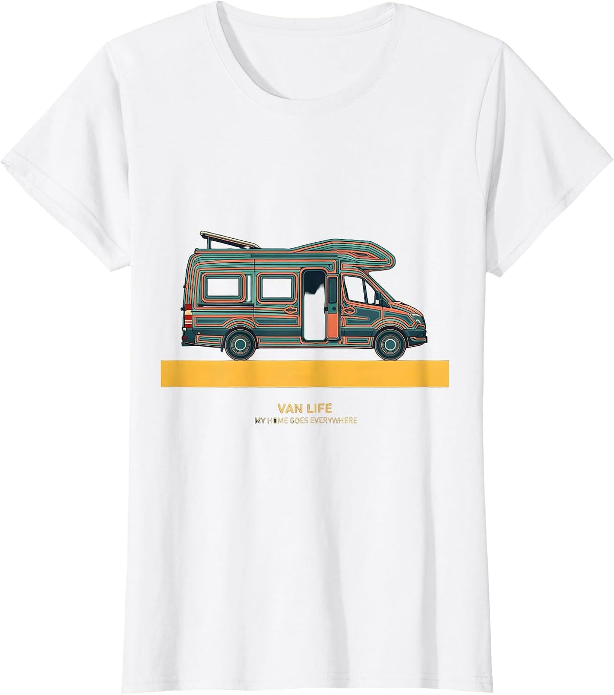 Women's Van Life My Home Goes Everywhere Retro Camper Nomad Pride T-Shirt - White