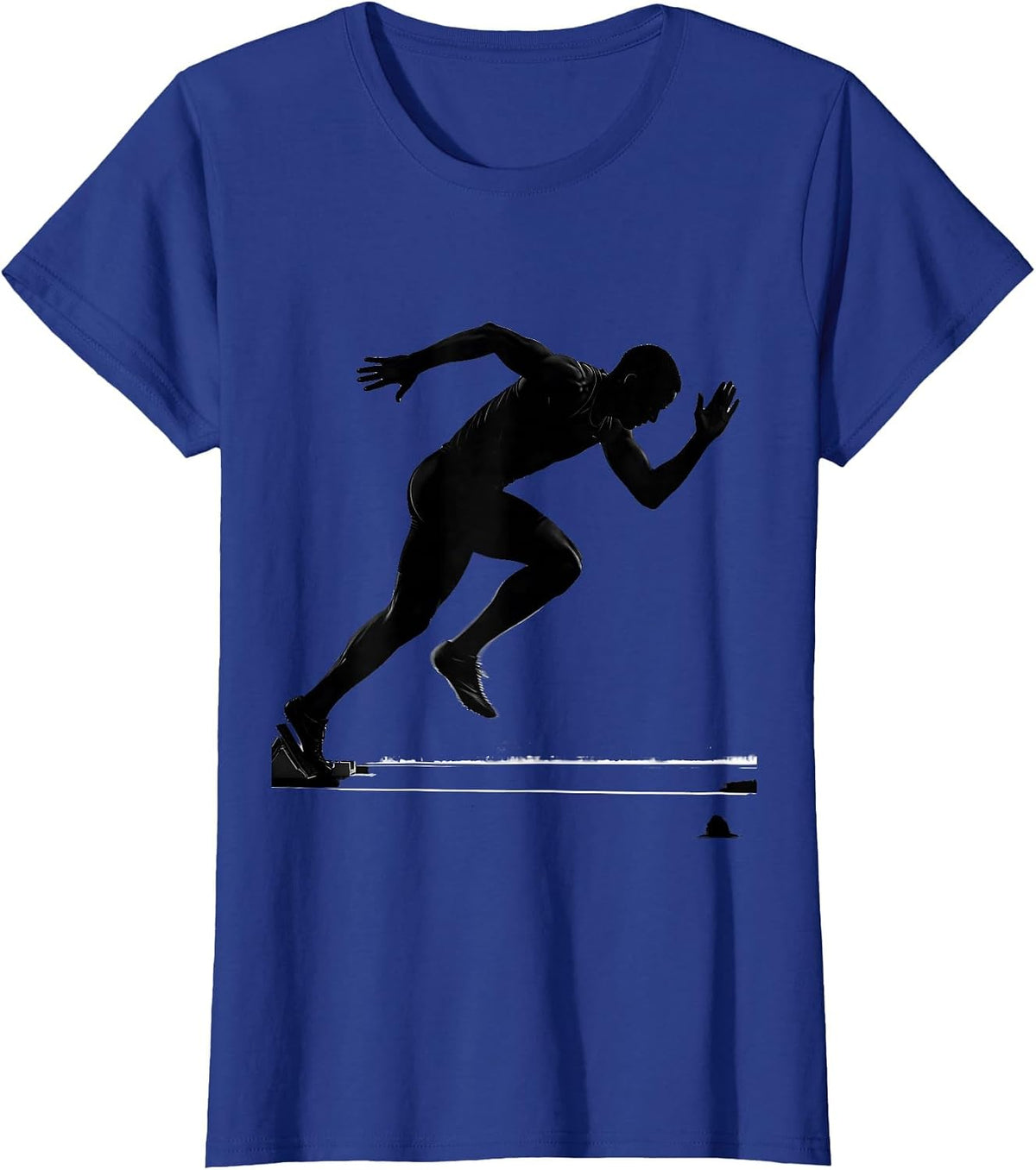 Women's Sprinter Exploding Off Starting Blocks Graphic T-Shirt - Royal Blue