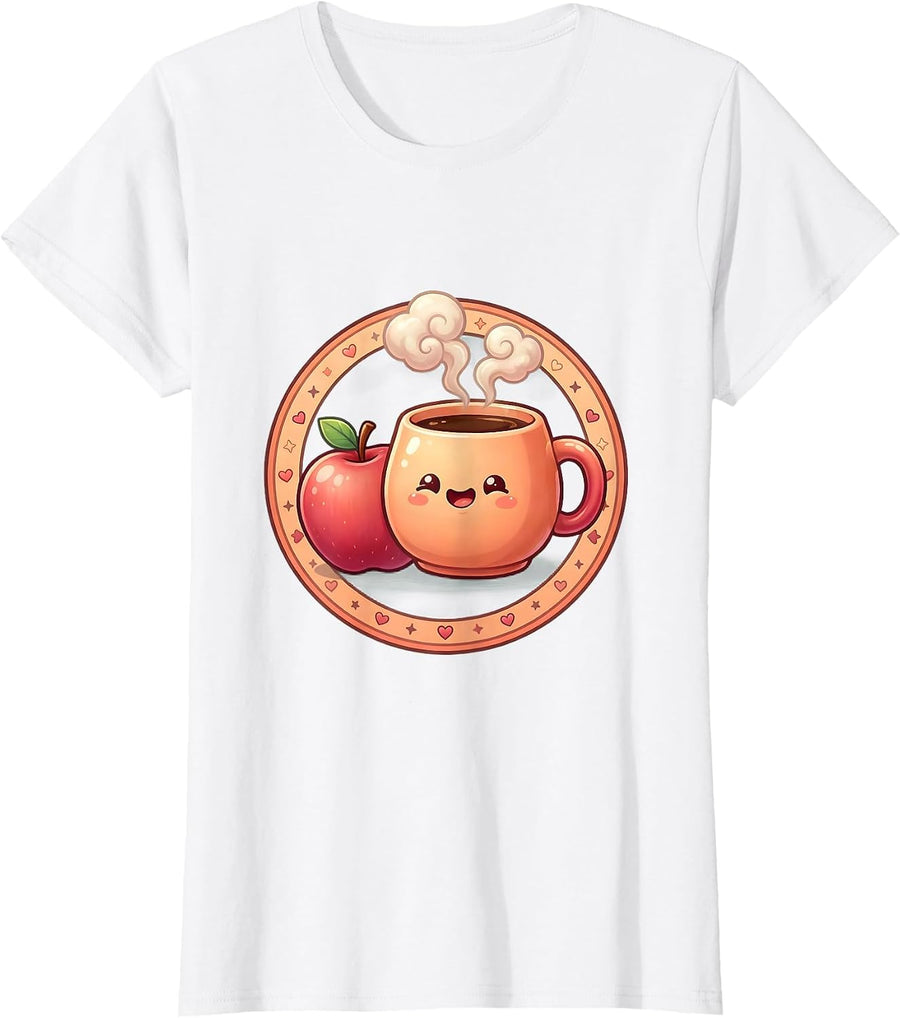 Women's 5th Grade Teacher Coffee and Apple Illustration T-Shirt - White