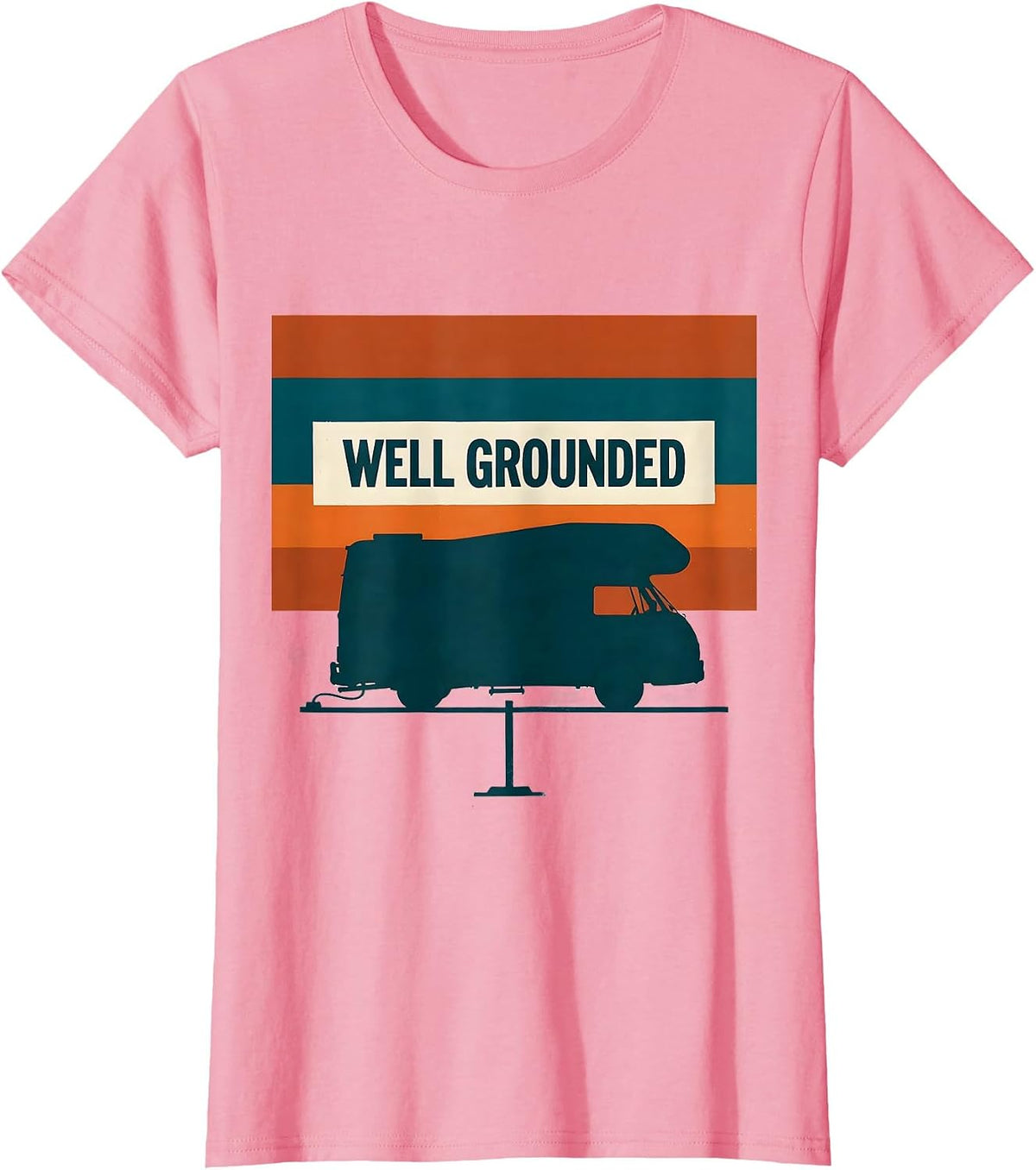 Women's Well Grounded Vintage Van Life Nomads Retro Camper Van T-Shirt - Pink