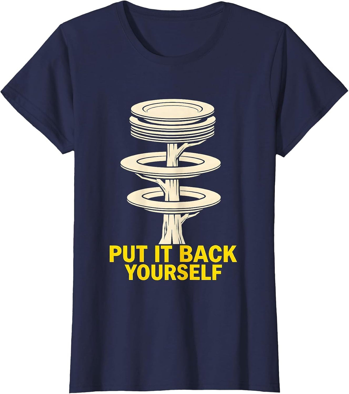 Women's Put It Back Yourself Funny Gym Workout Weightlifting Humor T-Shirt - Navy Blue