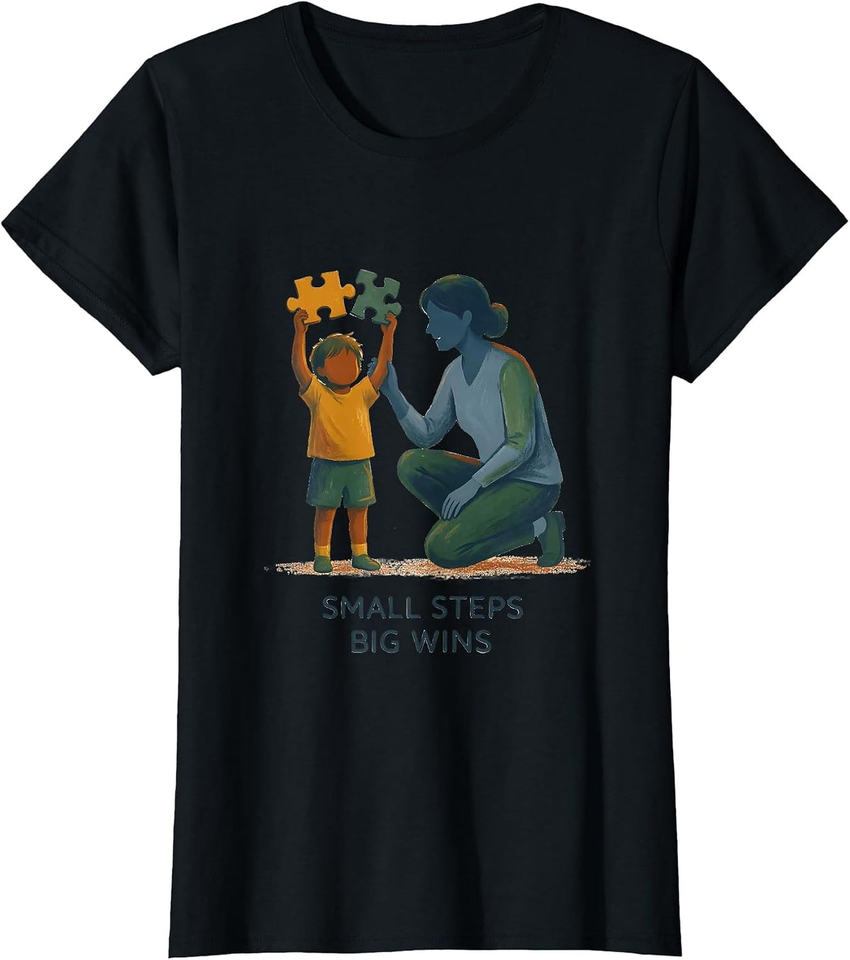 Women's Small Steps Big Wins Paraprofessional Design T-Shirt - Black