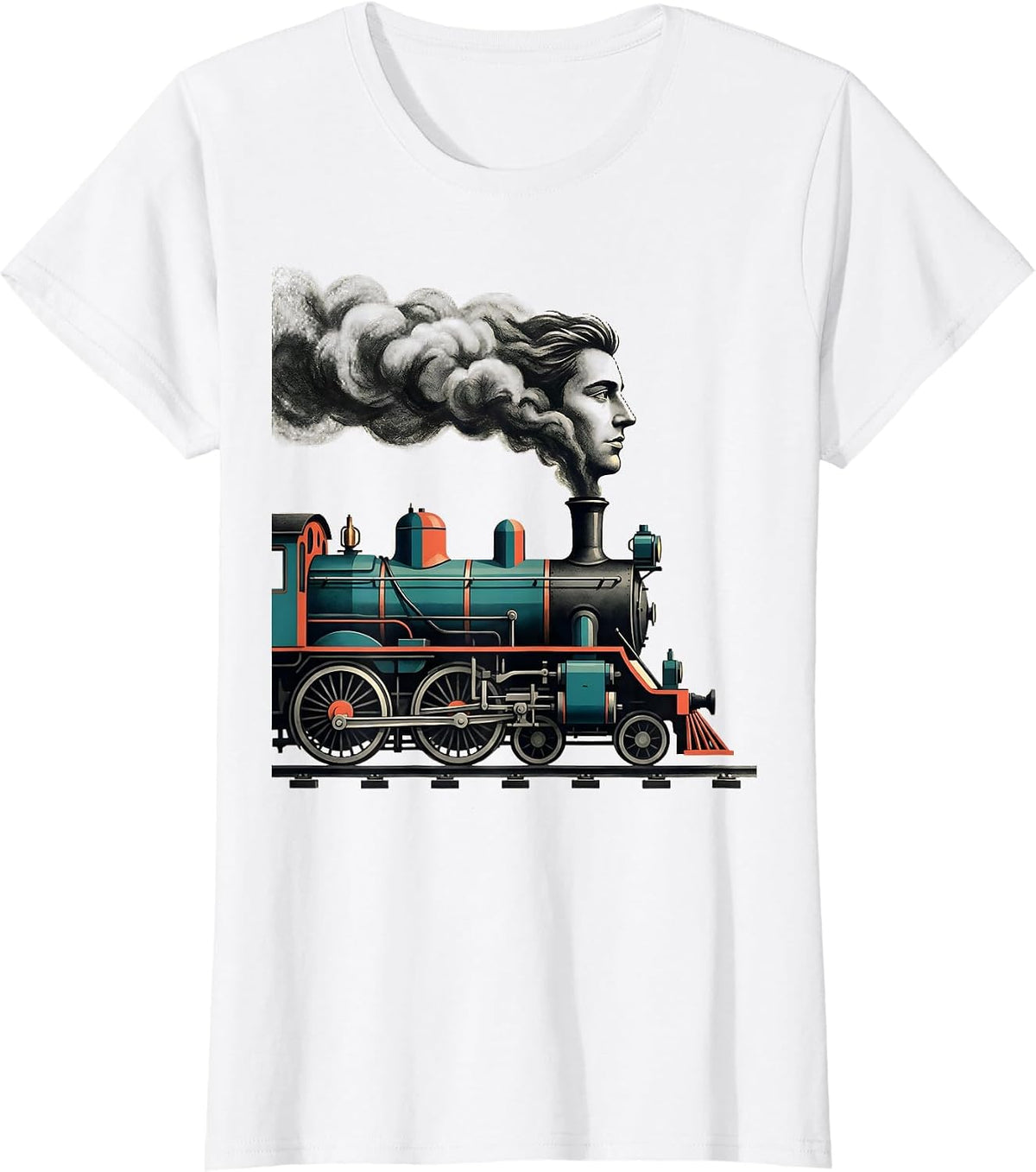 Steam Locomotive Profile Midcentury Modern Train Enthusiast T-Shirt - White