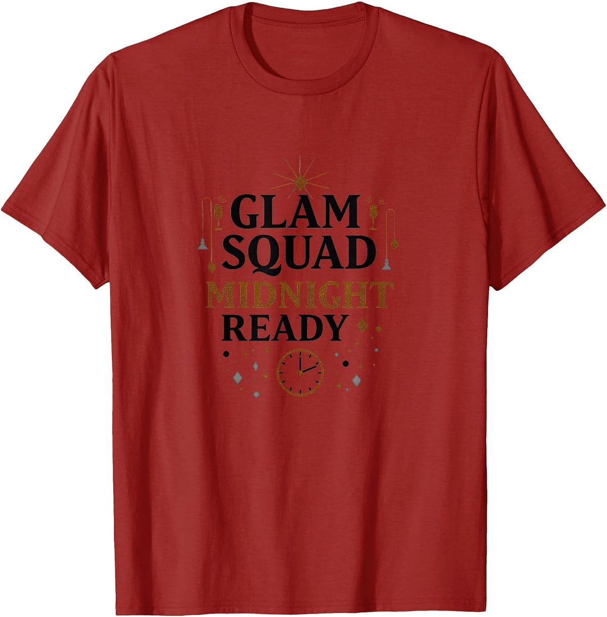Glam Squad Midnight Ready NYE Design T-Shirt - Cranberry Red