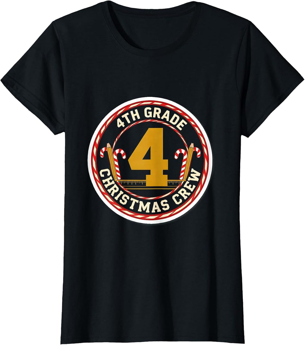 4th Grade Christmas Crew Teacher Holiday Humor T-Shirt - Black