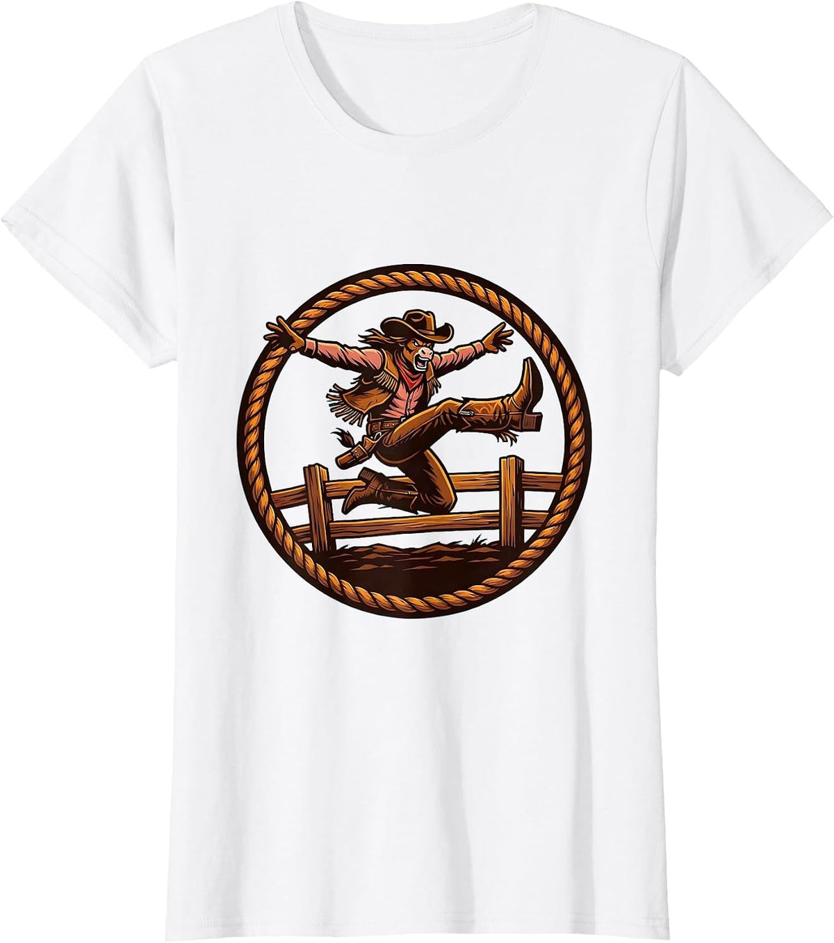Cowgirl Arena Fence Jump Rodeo Graphic T-Shirt - White