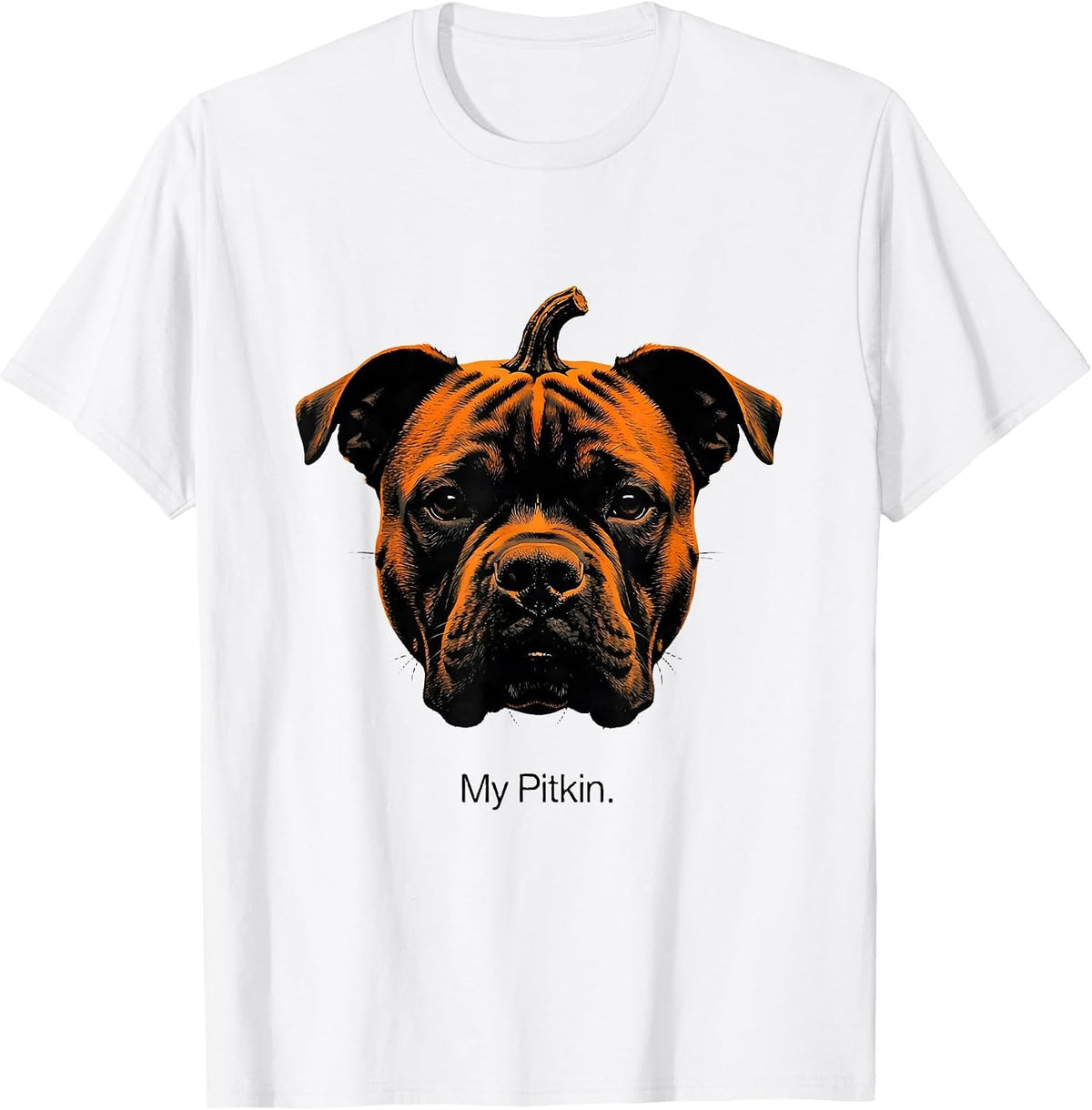 Men's My Pitkin Minimalist Pitbull Halloween Pumpkin Dog Lover T-Shirt - White