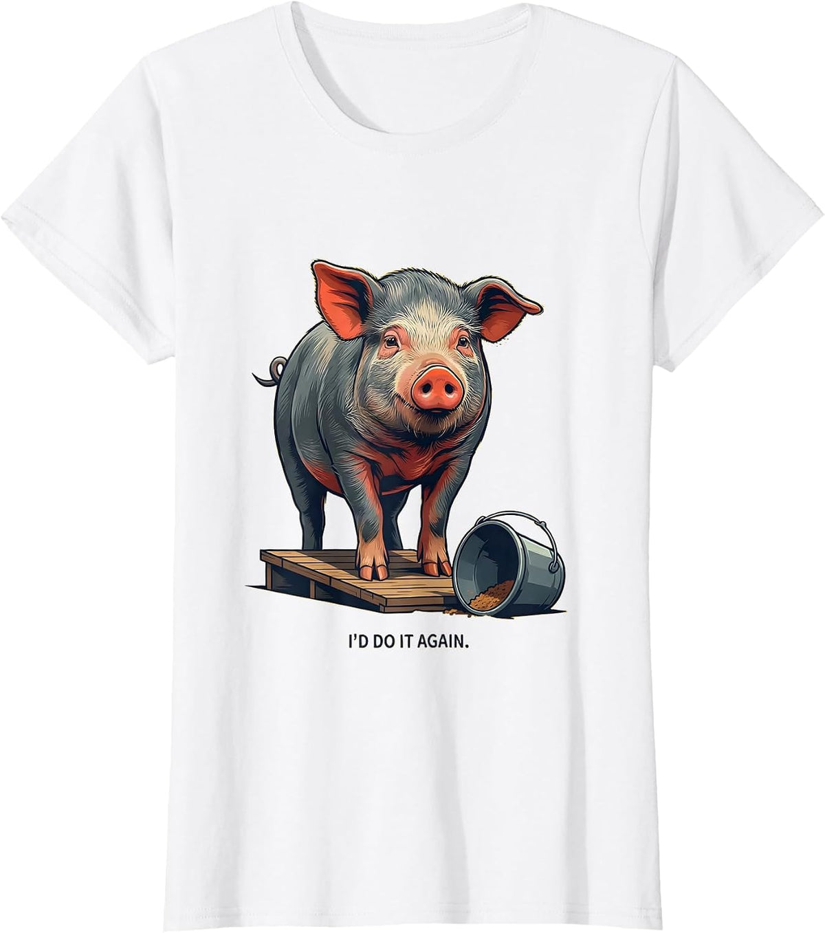 I'd Do It Again Funny Pig Photobooth Portrait Animal Lover T-Shirt - White