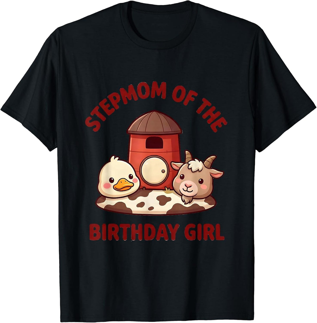 Men's Stepmom Of The Birthday Girl Cute Kawaii Farm Animal 2nd T-Shirt - Black