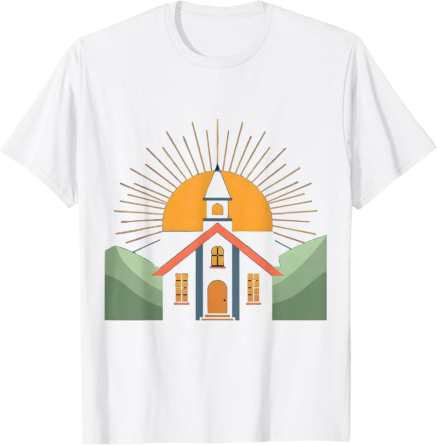 Men's Paraprofessional Sunrise Schoolhouse Graphic T-Shirt - White
