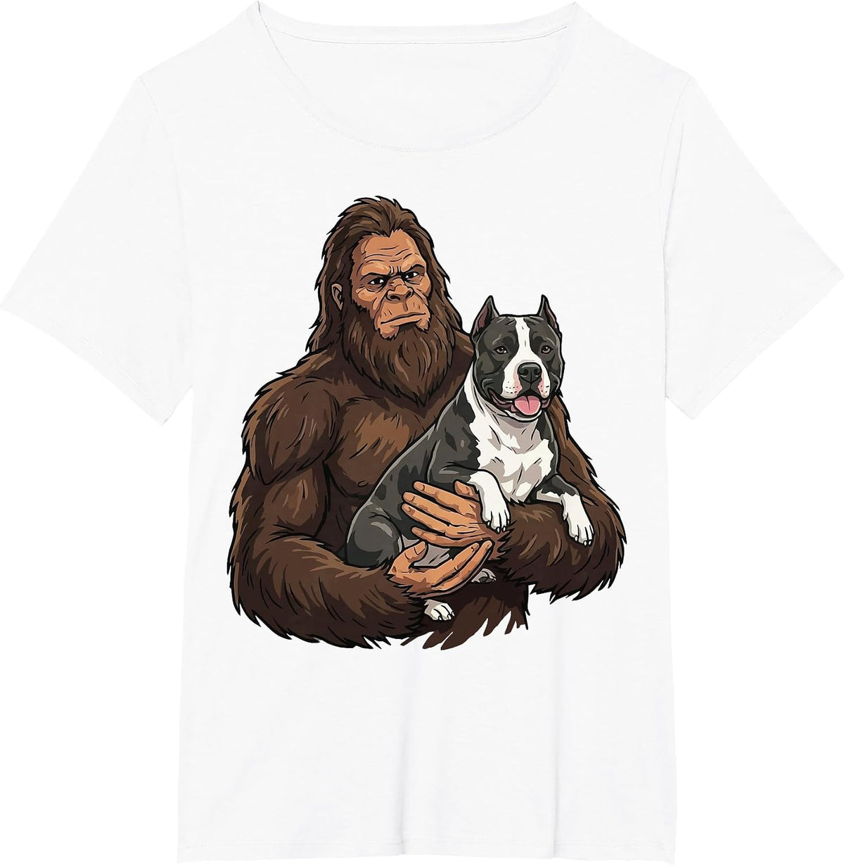 Bigfoot Holding Pitbull T-Shirt - White