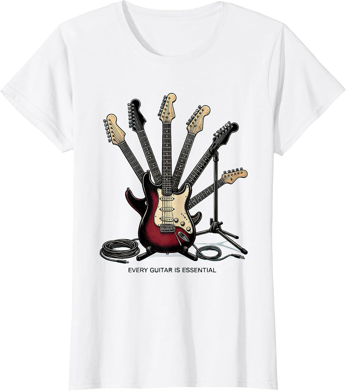 Women's Every Guitar Is Essential Tattoo Guitarist Rock Music Humor T-Shirt - White