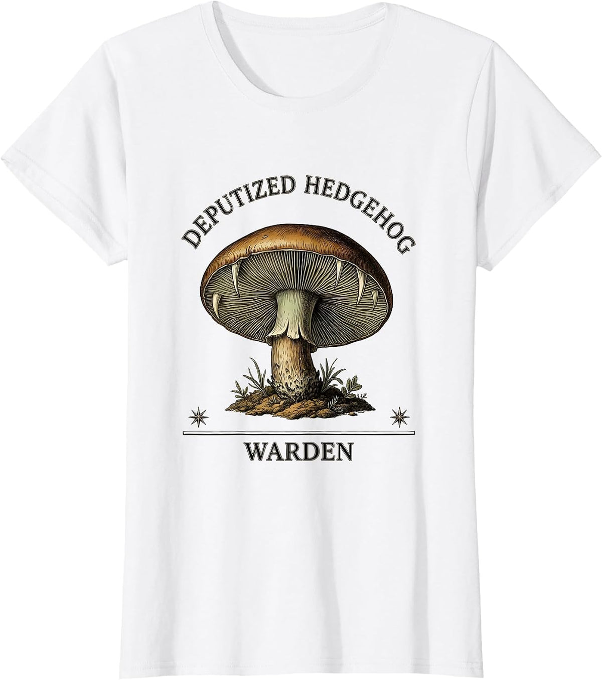 Women's Deputized Hedgehog Warden Botanical Mushroom Forager T-Shirt - White