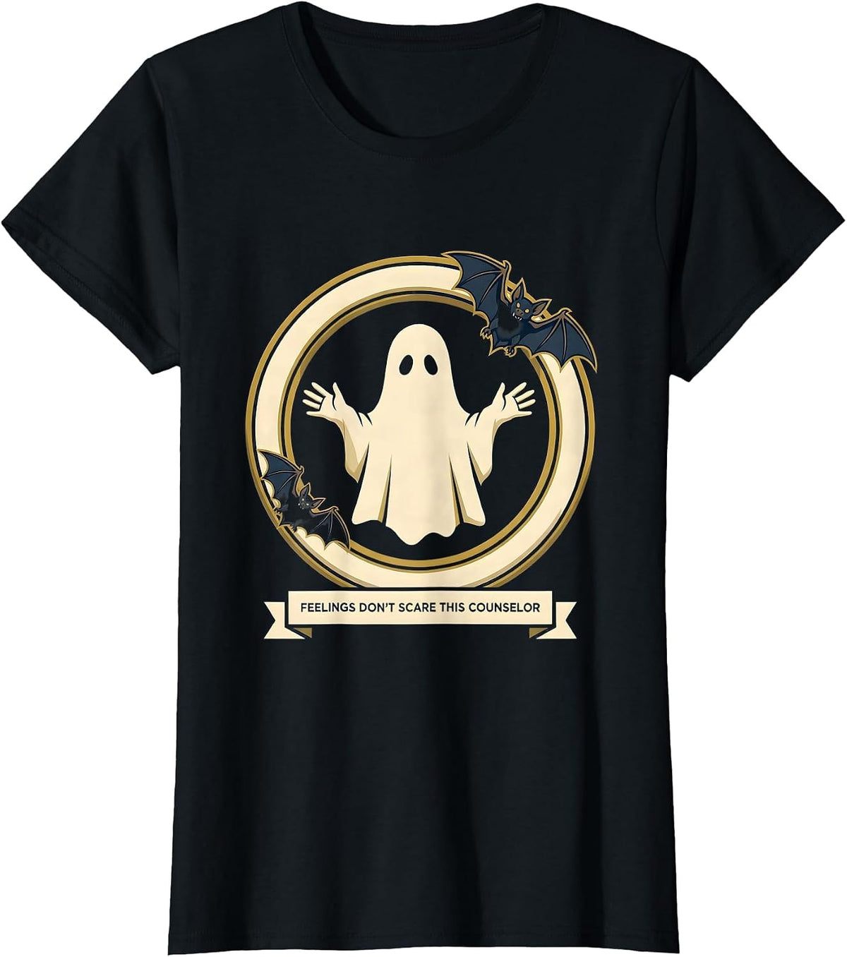 Women's Feelings Don't Scare This Counselor Whimsical Halloween T-Shirt - Black
