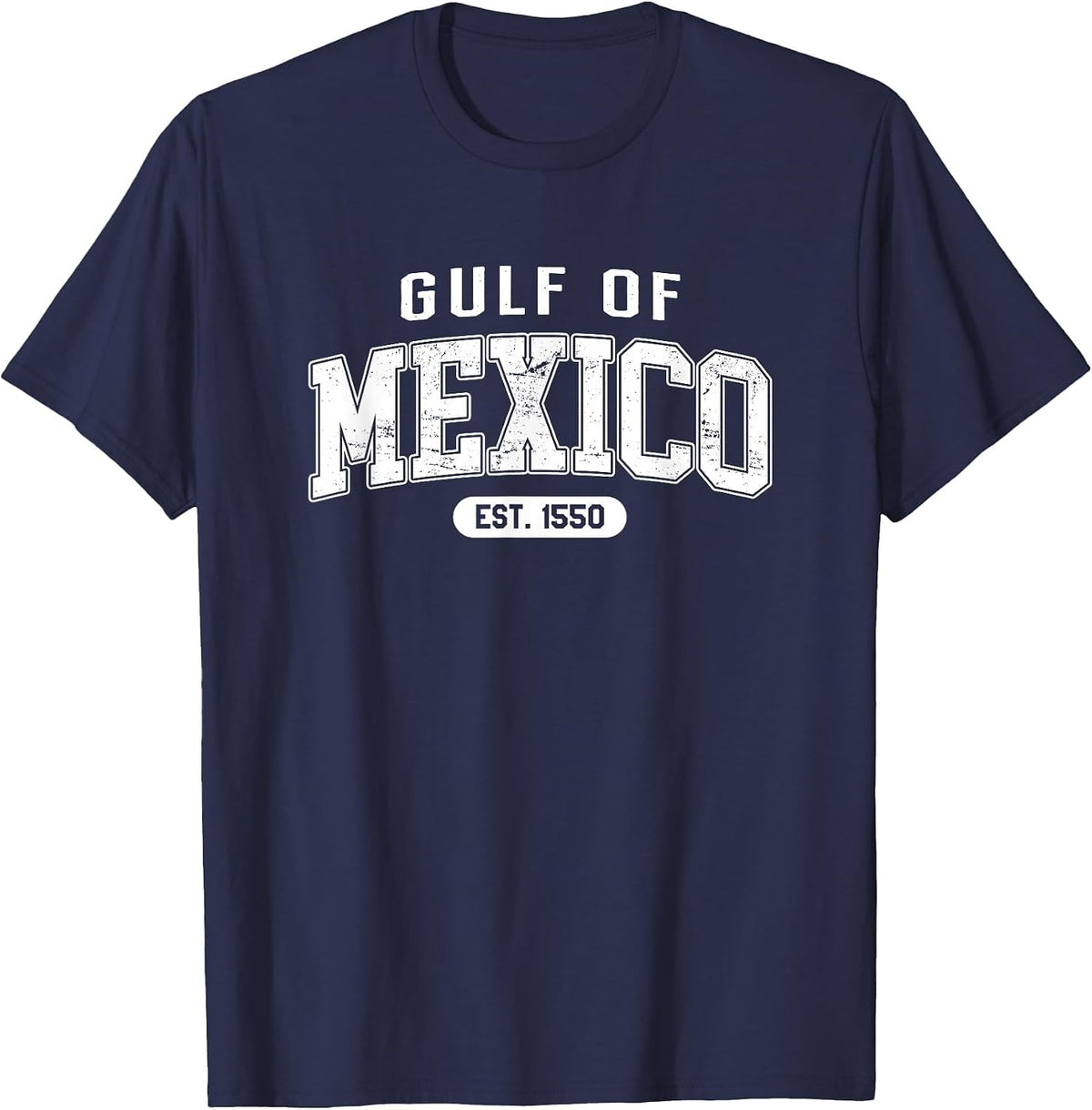 Gulf of Mexico Est. 1550 Retro Vintage T-Shirt - Navy Blue