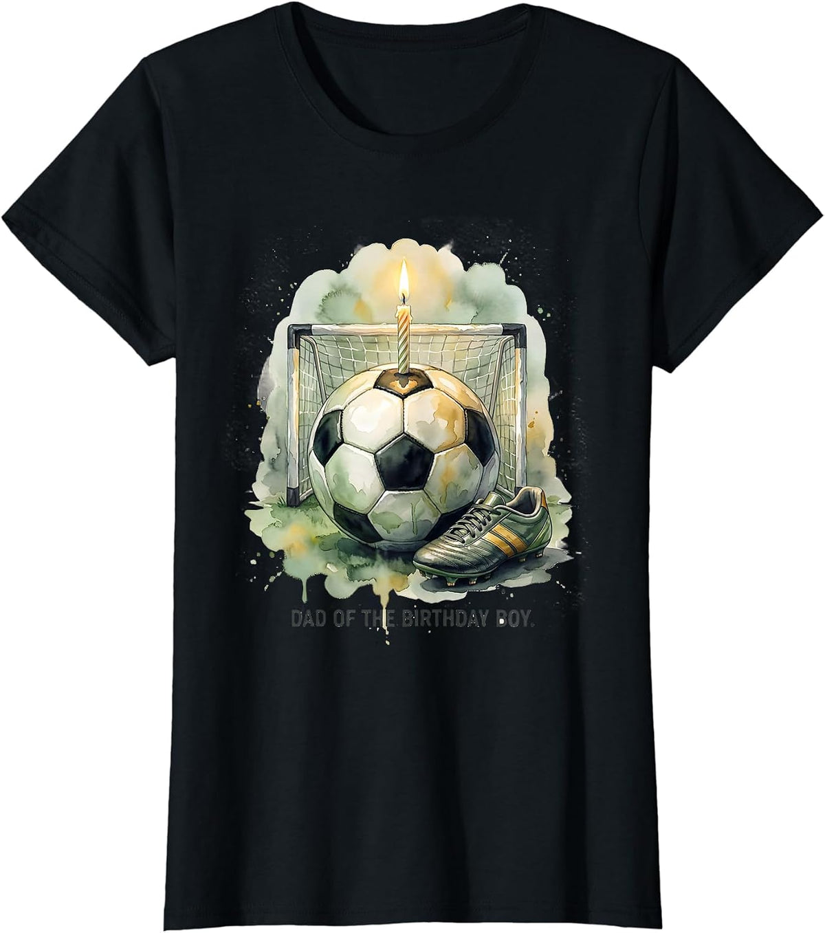 Dad of the Birthday Boy Watercolor Soccer Family Matching T-Shirt - Black