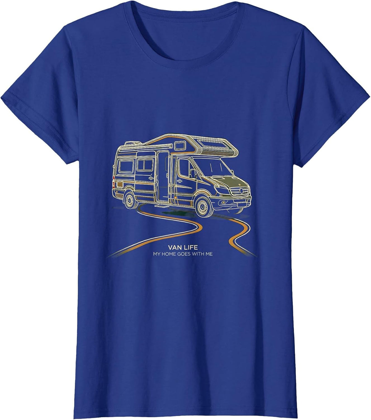 Women's Van Life My Home Goes With Me Retro Camper Nomad Pride T-Shirt - Royal Blue