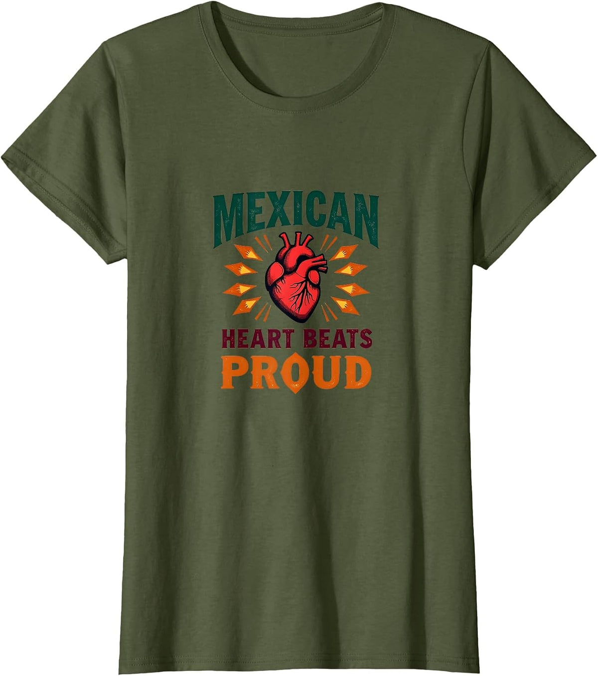 Mexican Heart Beats Proud Cinco de Mayo Design T-Shirt - Olive Green