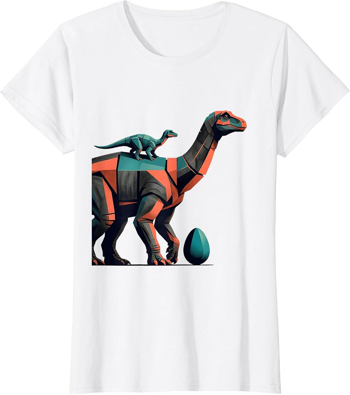 Women's Geometric Adult Hadrosaur Midcentury Modern Dinosaur Lover T-Shirt - White
