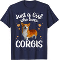 Cute Corgi Art for Girls Women Kids Cardigan Corgi Dog Lover T-Shirt - Navy Blue