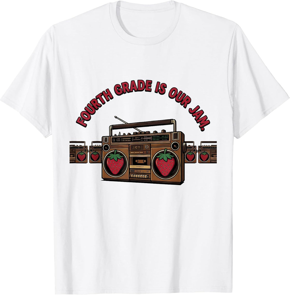 Men's Fourth Grade Is Our Jam Retro Boombox Teacher Student Back T-Shirt - White