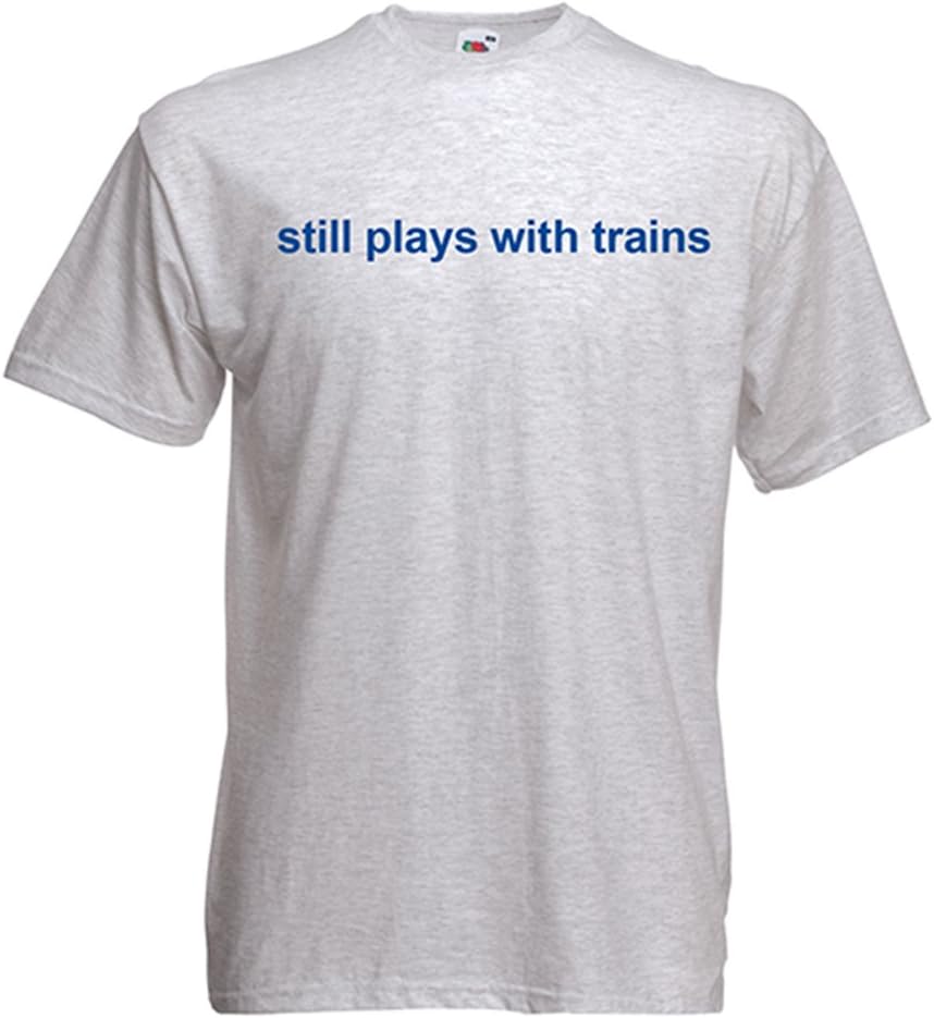 Still Plays with Trains Authentic Railroad T-Shirt Tee Shirt - Grey