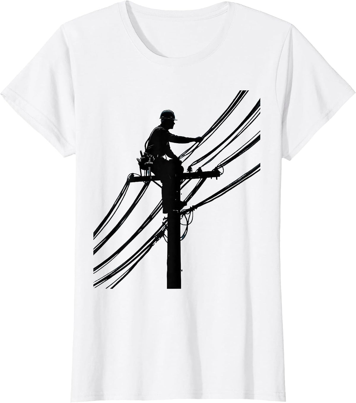 Lineman Silhouette Labor Day Graphic T-Shirt - White