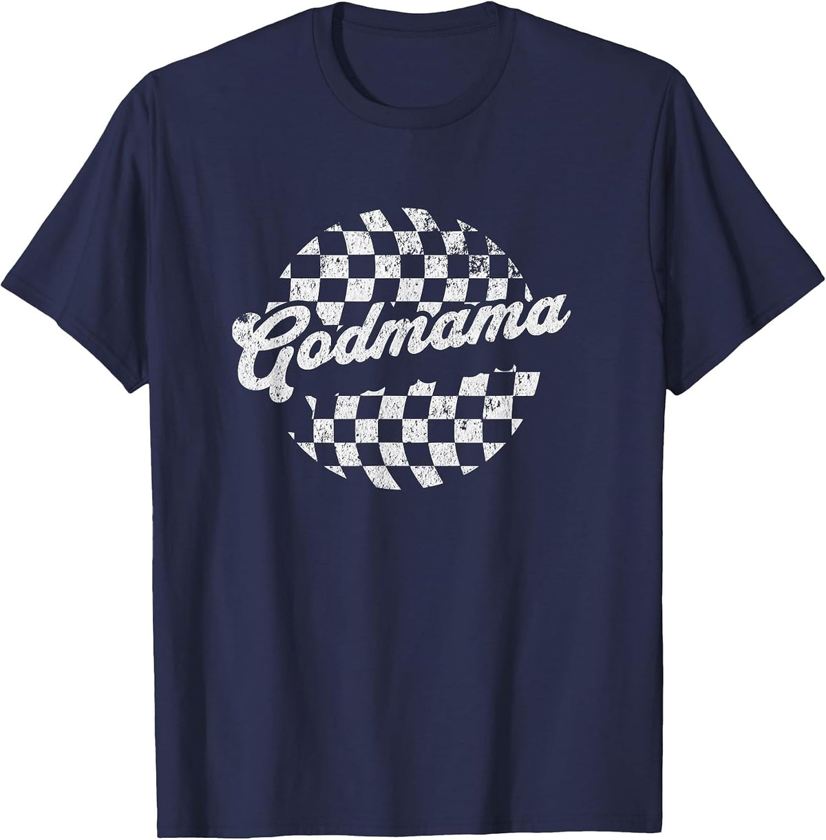 Retro Checkered Cool Godmother T-Shirt - Navy Blue
