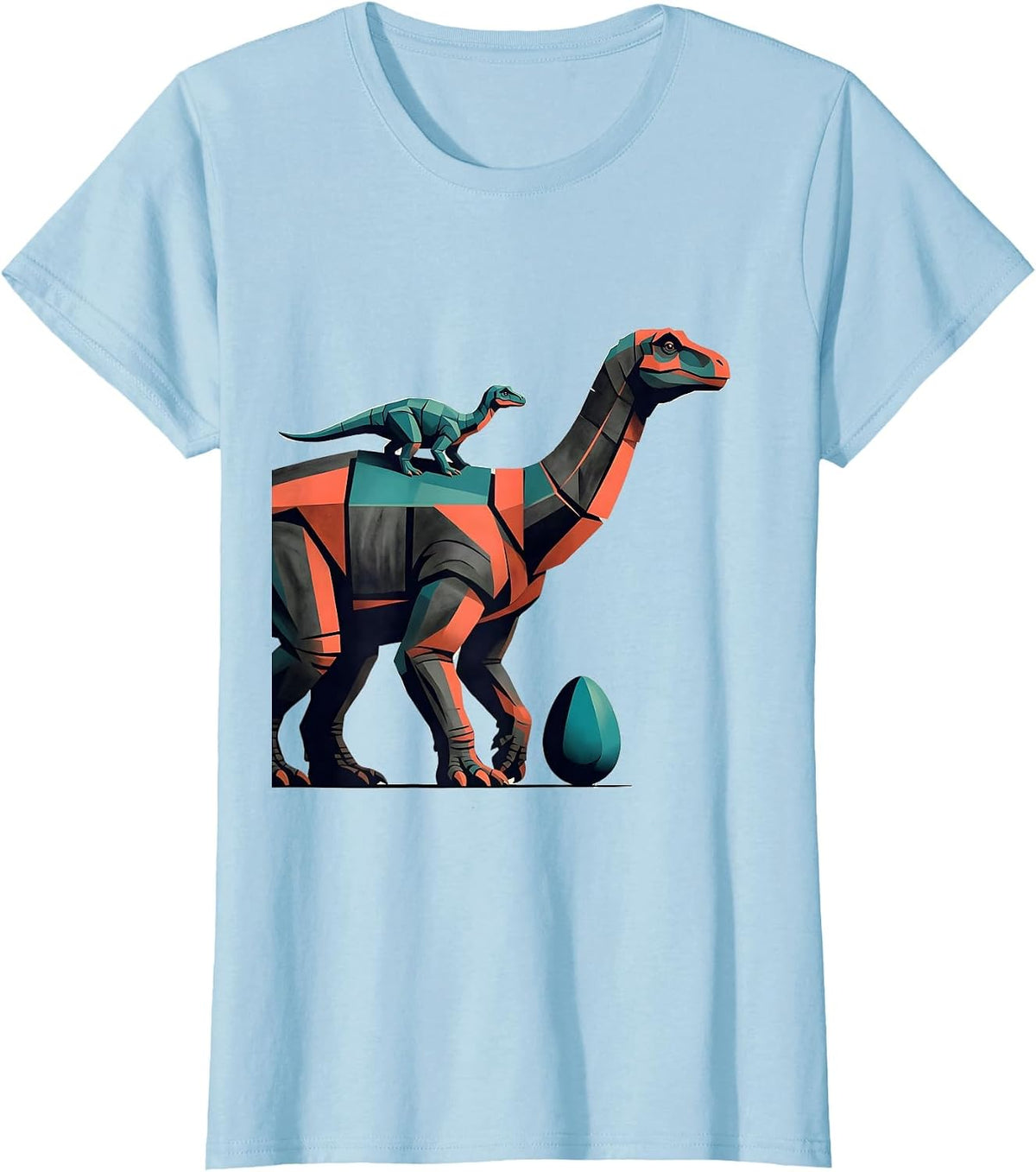 Women's Geometric Adult Hadrosaur Midcentury Modern Dinosaur Lover T-Shirt - Baby Blue