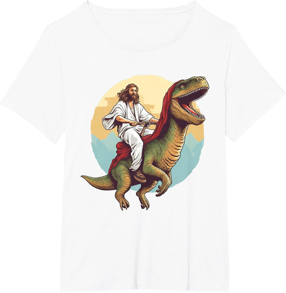 Jesus Riding a Dinosaur Meme Dino Lover Tyrannosaurus Rex T-Shirt - White