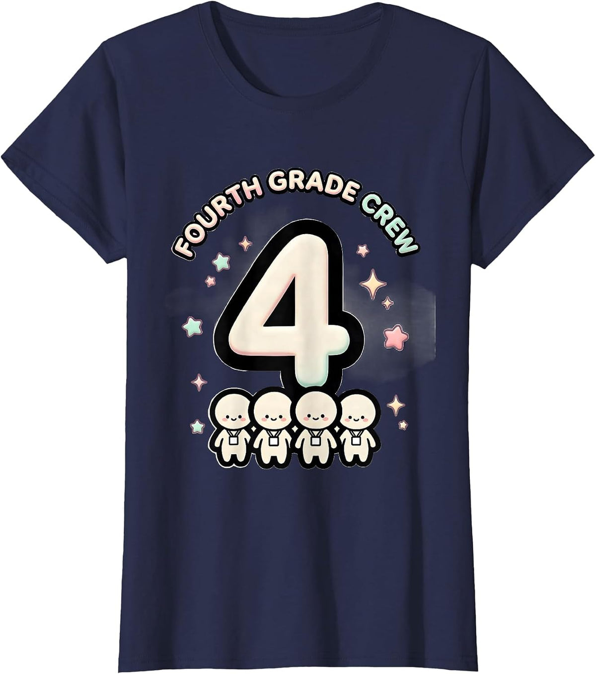 Women's Fourth Grade Crew Cute Kawaii Teacher Back To School T-Shirt - Navy Blue