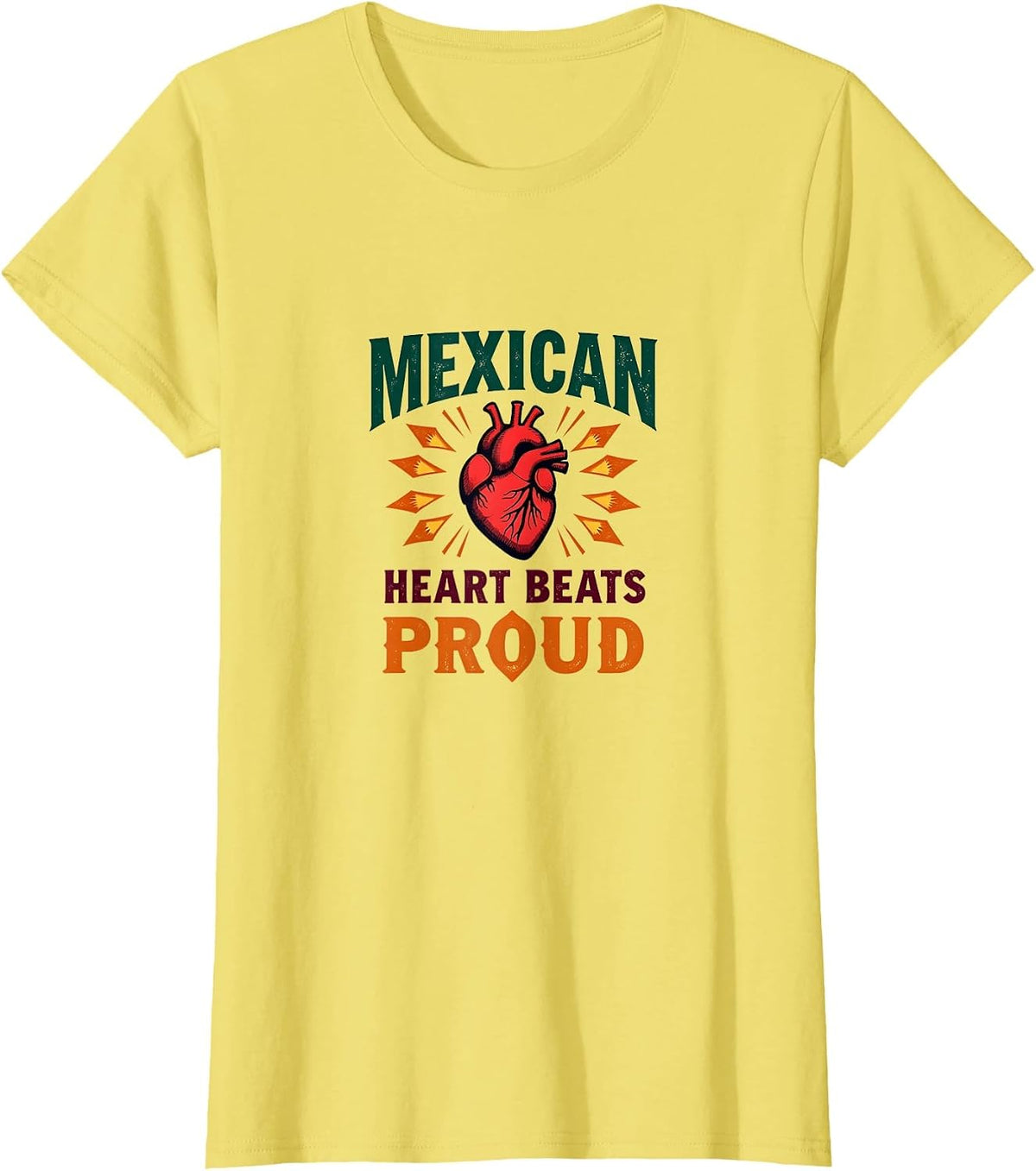 Mexican Heart Beats Proud Cinco de Mayo Design T-Shirt - Lemon Yellow