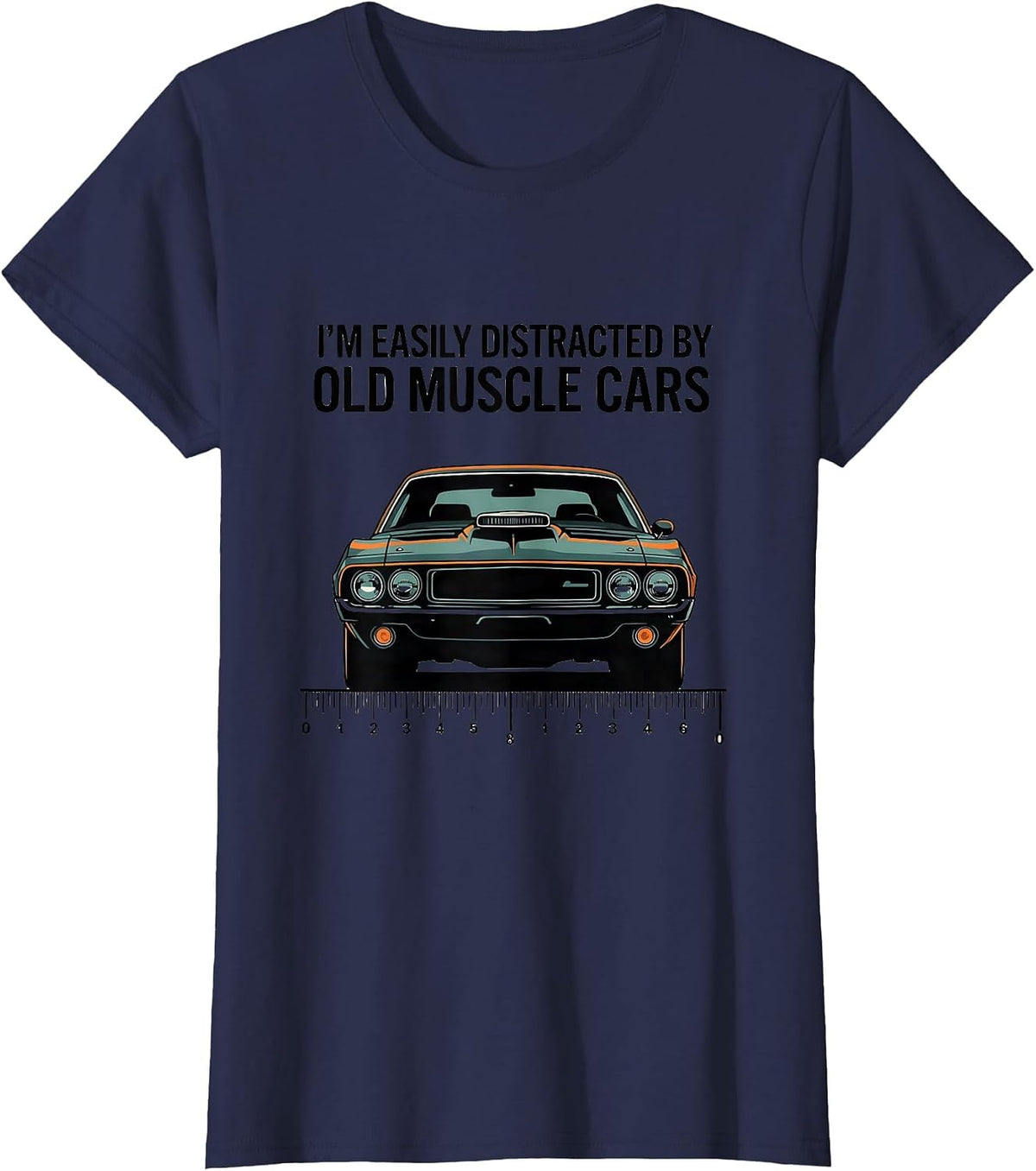 Women's I'm Easily Distracted By Old Muscle Cars Vintage Car Guy T-Shirt - Navy Blue