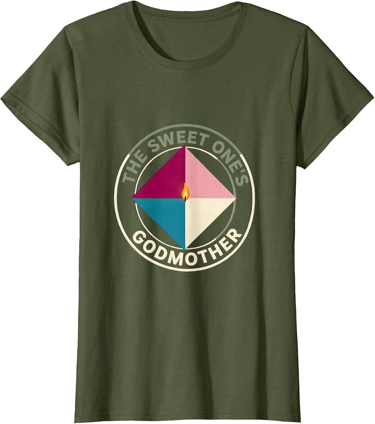 Women's The Sweet One's Godmother Quilt Block Patchwork Family T-Shirt - Olive Green