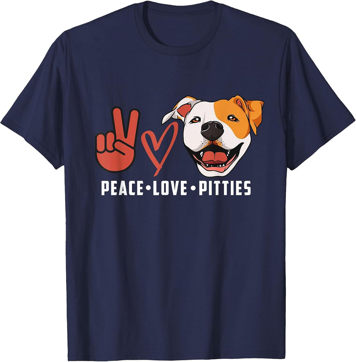 Peace Love Pitties Funny Cute Pitbull Face Pits T-Shirt - Navy Blue