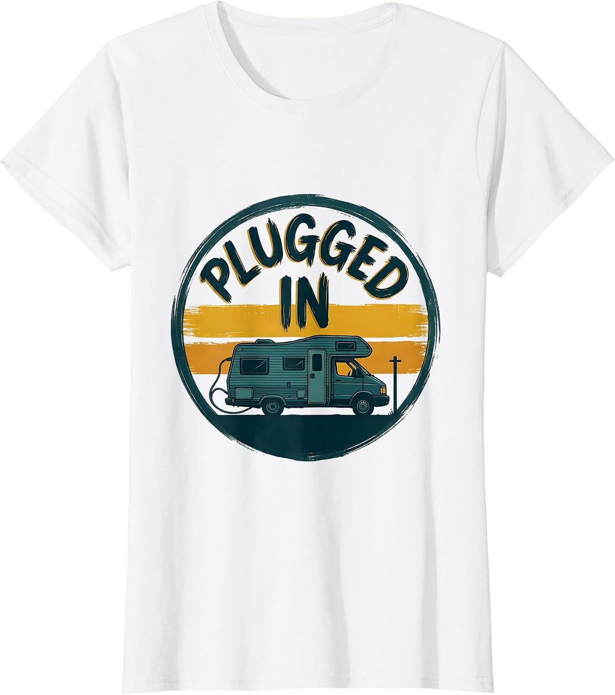 Women's Plugged In Retro Van Life Nomads Camper Badge T-Shirt - White