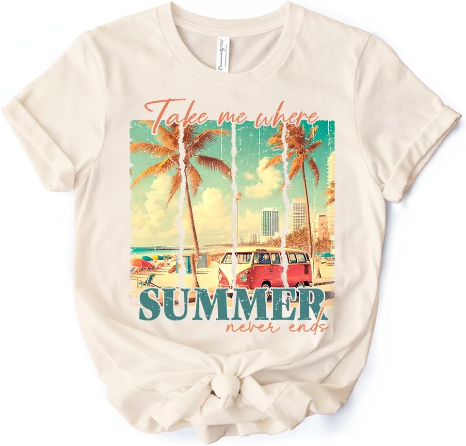 Summer Never Ends T-Shirt, Vintage White and Natural Van Tee - Natural
