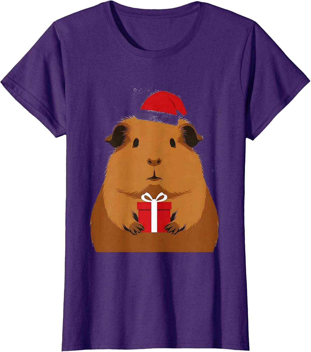 Women's Guinea Pig Santa Hat Minimalist Christmas Pet Lover T-Shirt - Purple