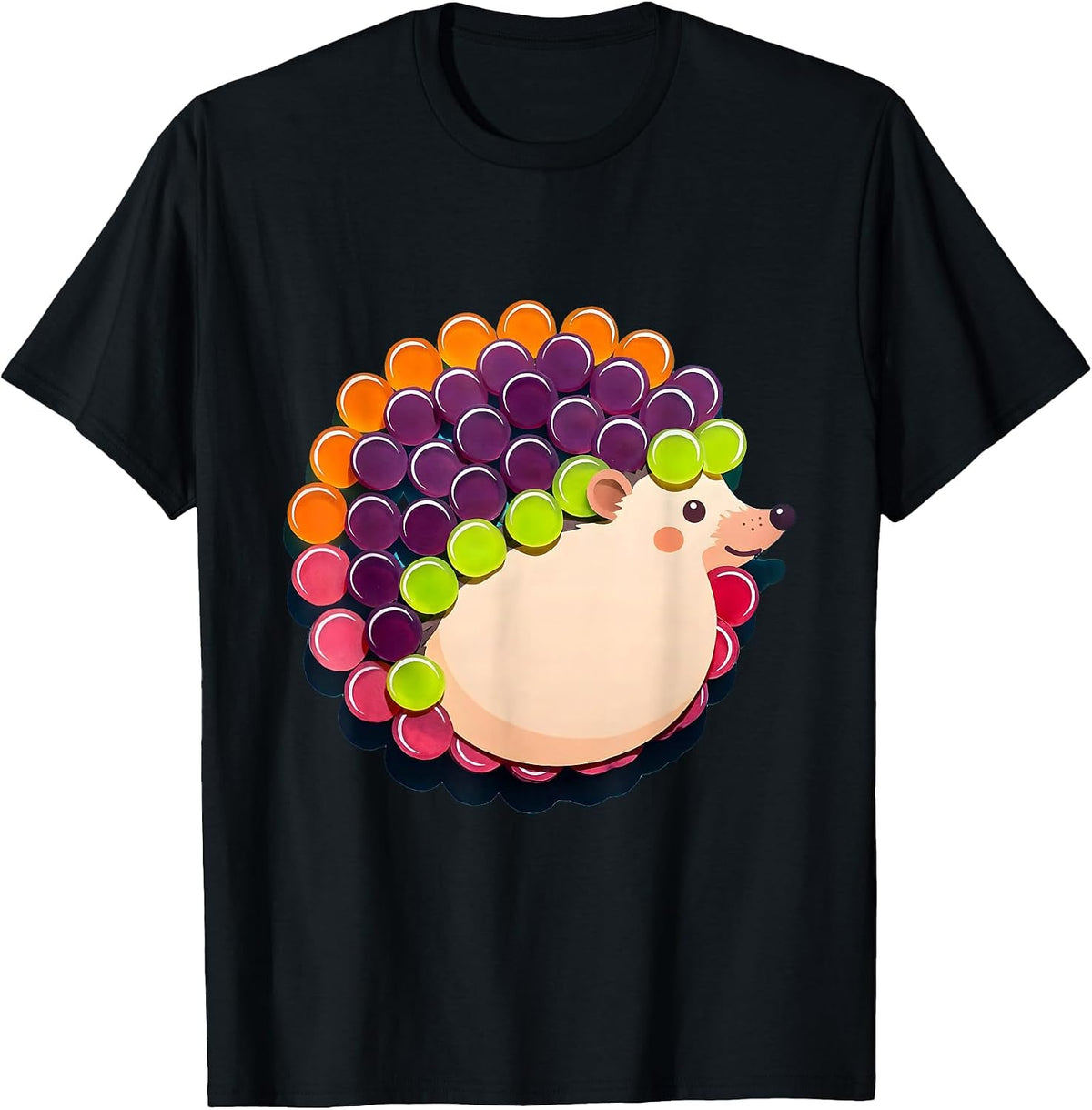Men's Polka Dot Hedgehog Curled Up Kids Design T-Shirt - Black