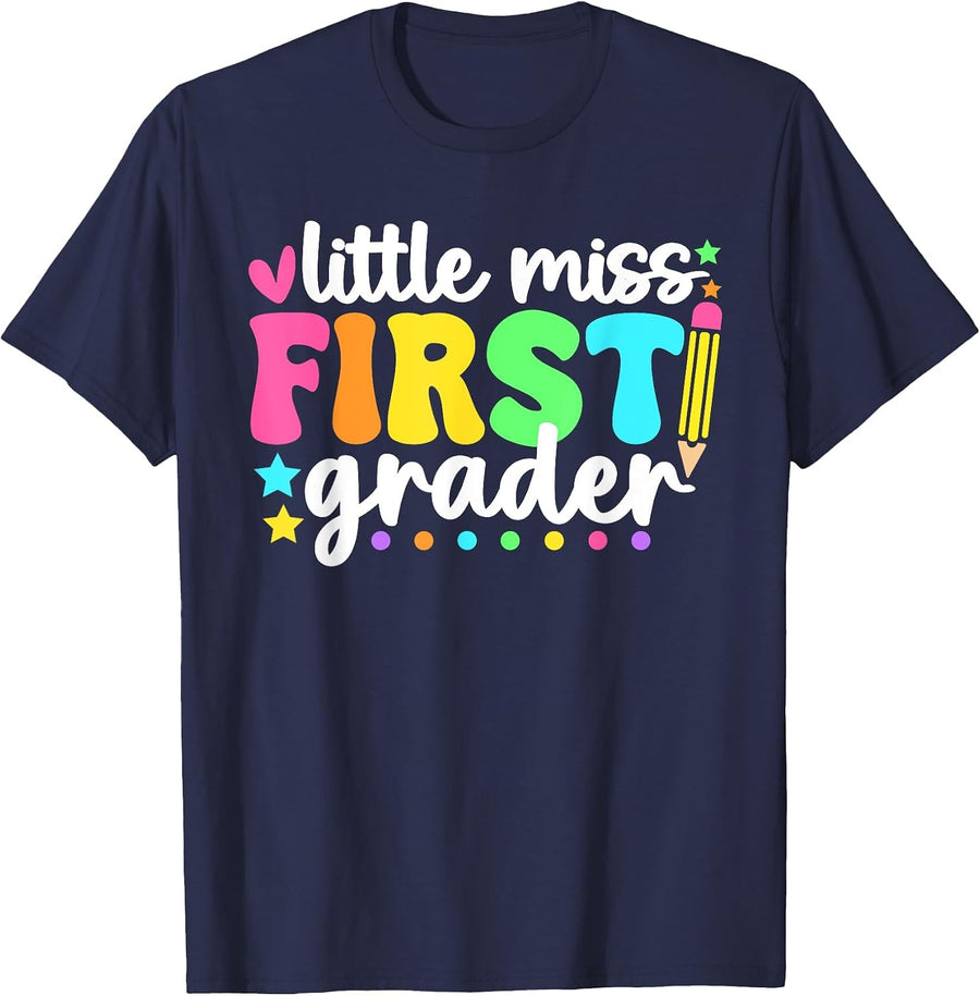 Little Miss First Grader Back to School 1st Grade T-Shirt - Navy Blue