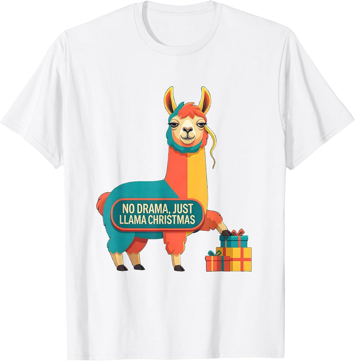 Men's No Drama Just Llama Christmas Funny Llama Lover Gift T-Shirt - White